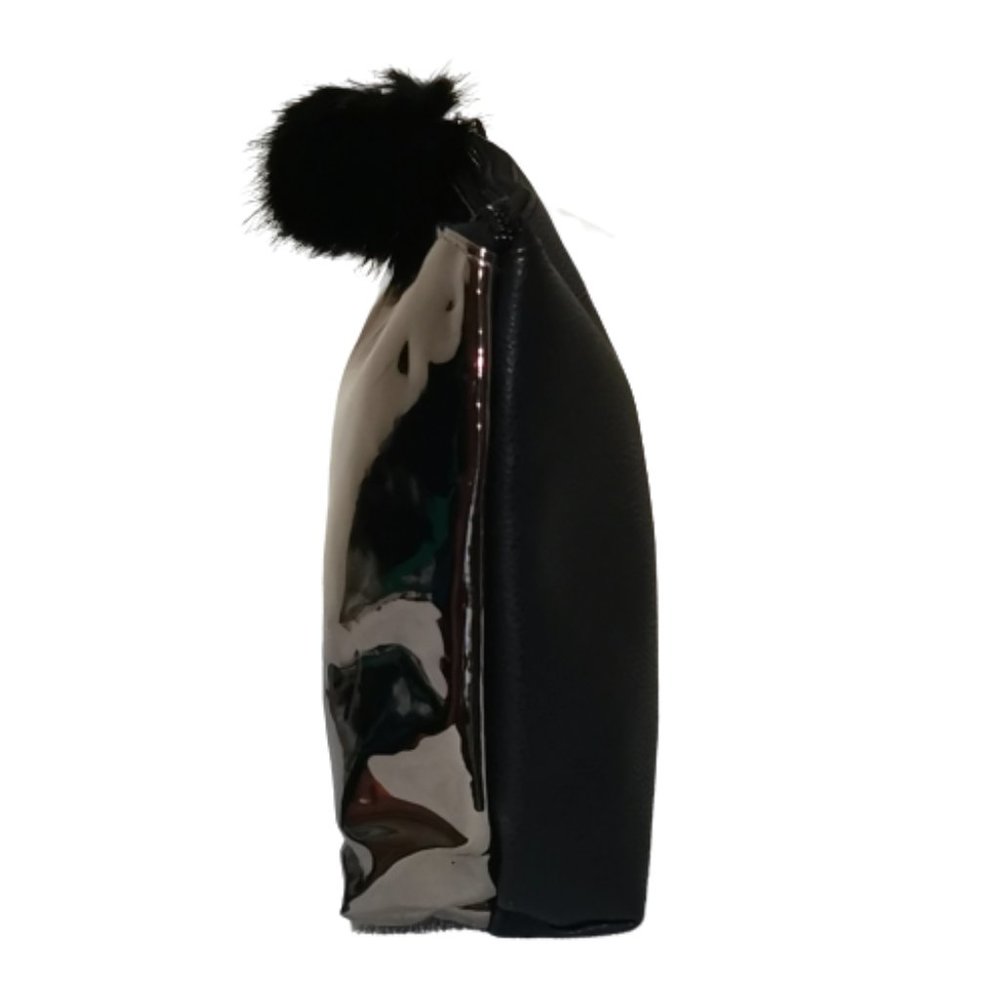 NORDSTROM Metallic Cosmetic/Make-up Bag w/ Faux Fur Pom